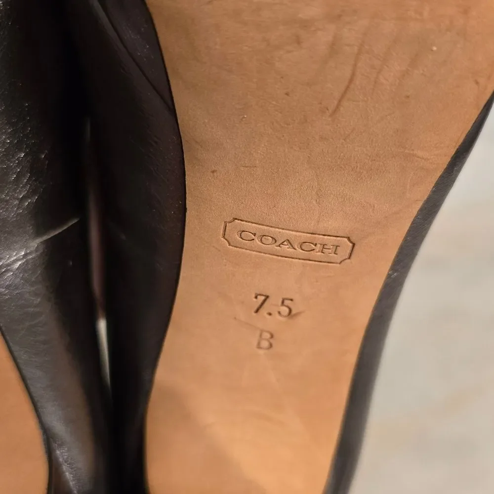 COACH Breana leather peep toe platform heels in pewter metallic 7.5